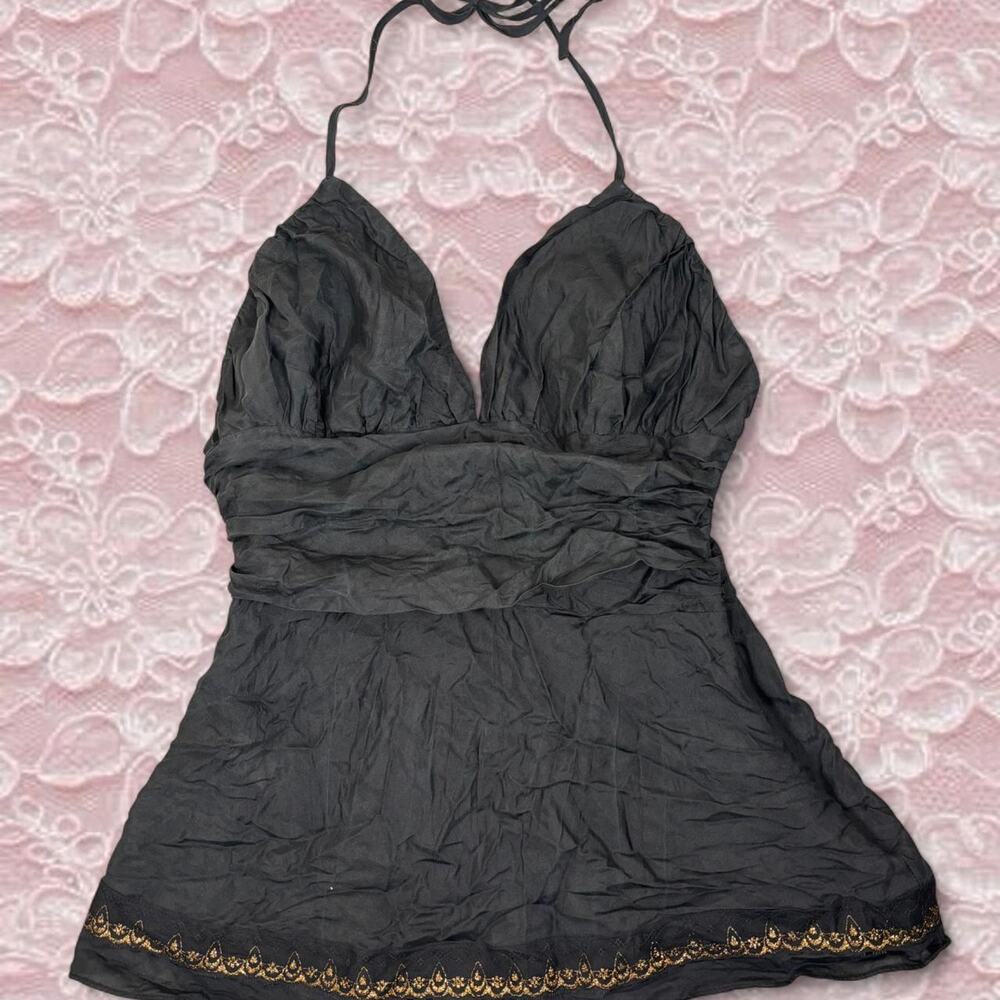 Express Black Silk Halter Neck Top Size XS Elegant